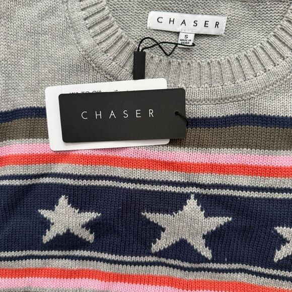 Chaser Brand Stars & Stripes Heather Gray Sweater Women’s Size Small - Picture 3 of 10